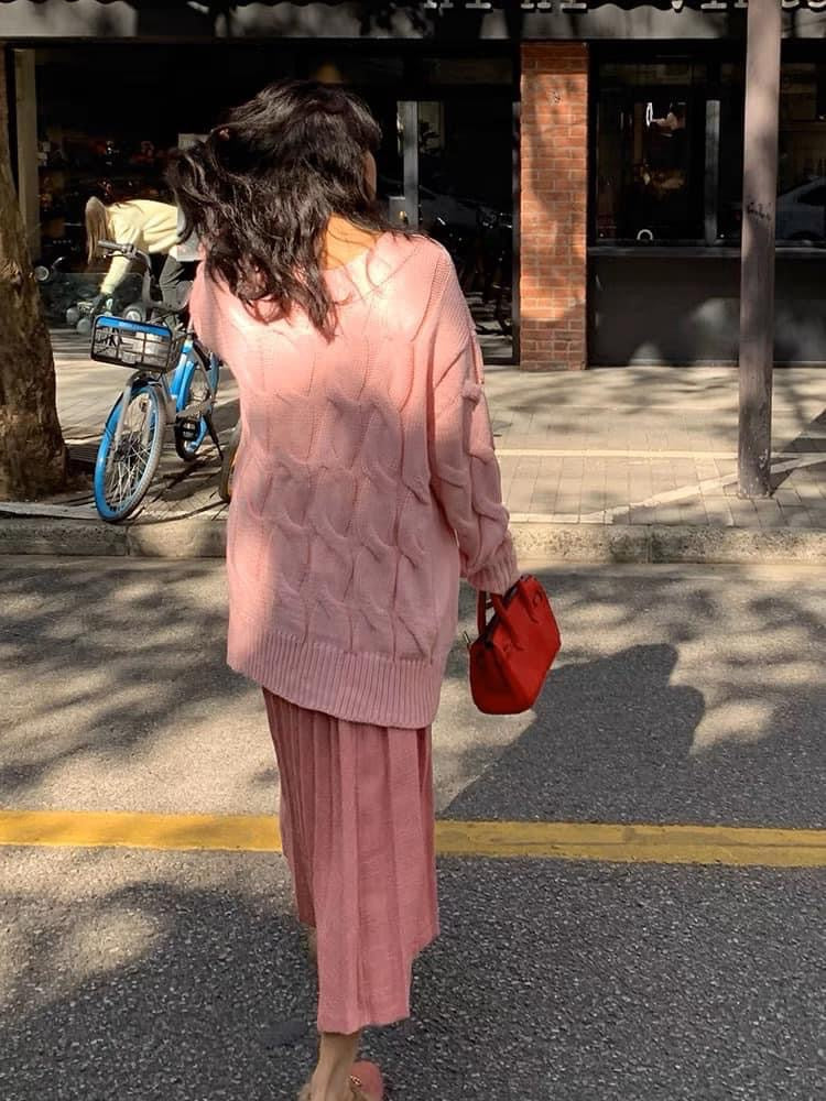 Luoluoxuanjie skirt women's autumn and winter 2021 new Korean version of the pink pleated skirt slim fit slim all-match A-line skirt - EHAORUI