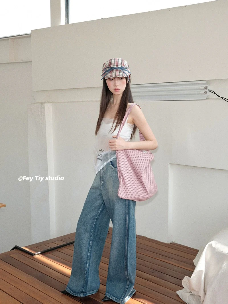 feytiy American sweetheart plaid forward hat strap bow personalized peaked cap subculture cool spring and summer - EHAORUI