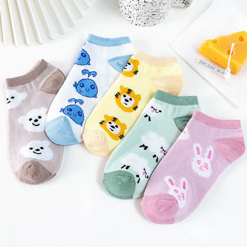 Spring and summer thin ins trendy all-match cute cartoon sports sweat-absorbent boat socks college ladies student short socks female - EHAORUI