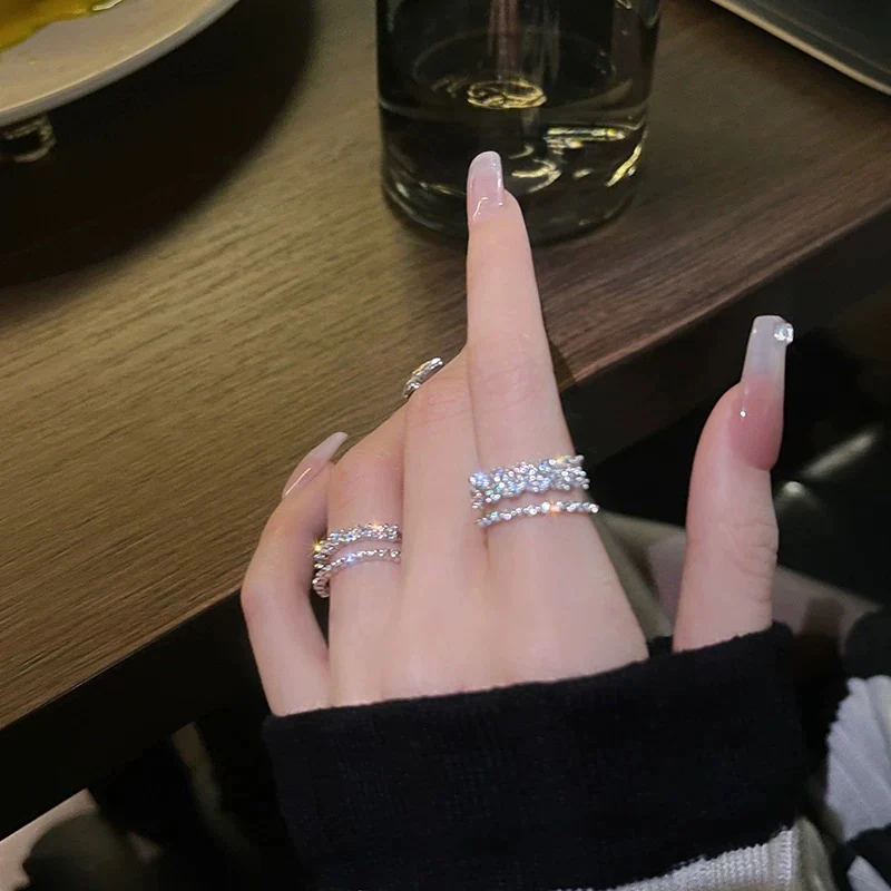 Starlight between fingers ~ Light luxury niche exquisite zircon ring for women cold style high-end design ring 2023 new style - EHAORUI