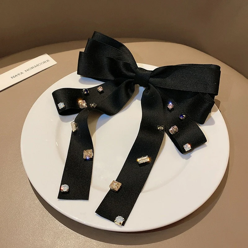 Ju Jingyi's same style Korean style hairband hairpin for women autumn and winter super fairy gem bow hairpin back head hair ornaments - EHAORUI