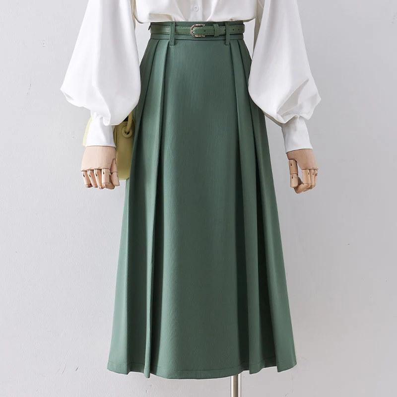 Skirt female small man 2022 spring new high waist slim mid-length a-line skirt big swing umbrella skirt casual - EHAORUI