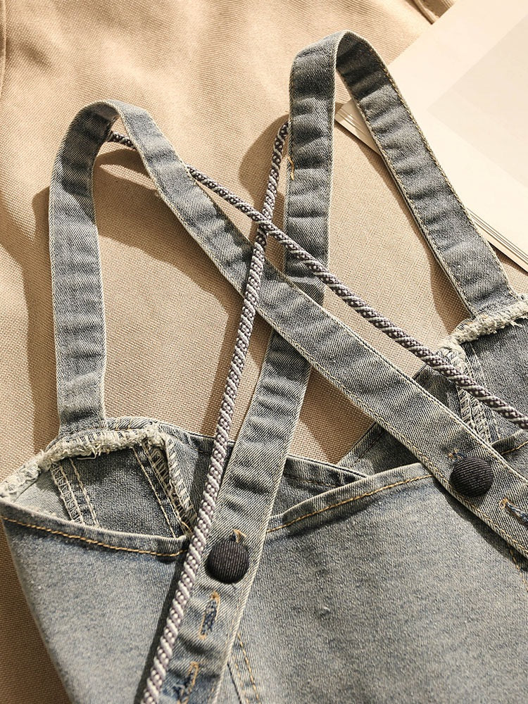 Spice Girls Cross Strap Denim Camisole Women's Inner Wear Sexy Summer Outerwear Design Short Tops - EHAORUI