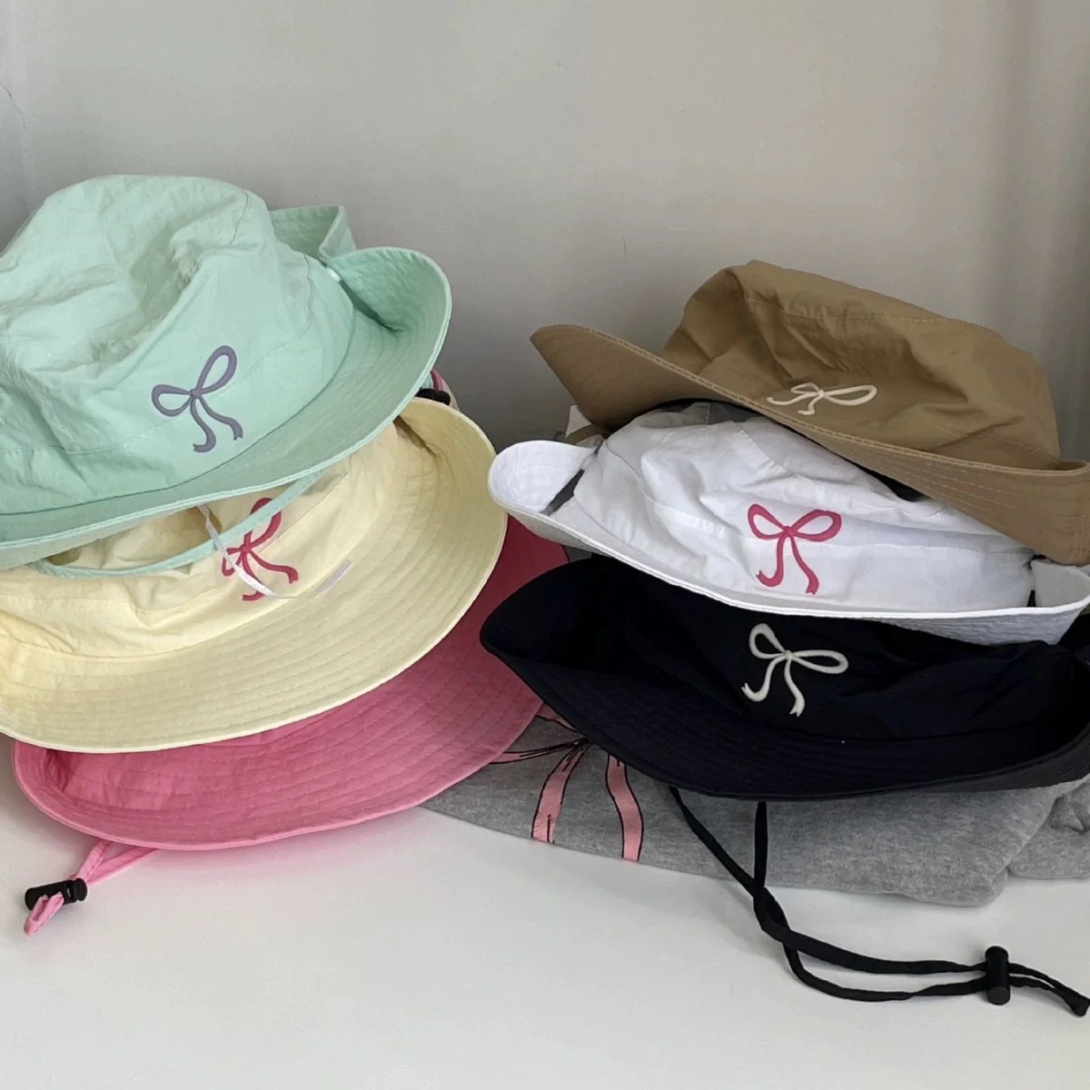 lovely breathable fisherman hat student mesh cute girl hiking hat bow candy color thin quick-drying hat - EHAORUI