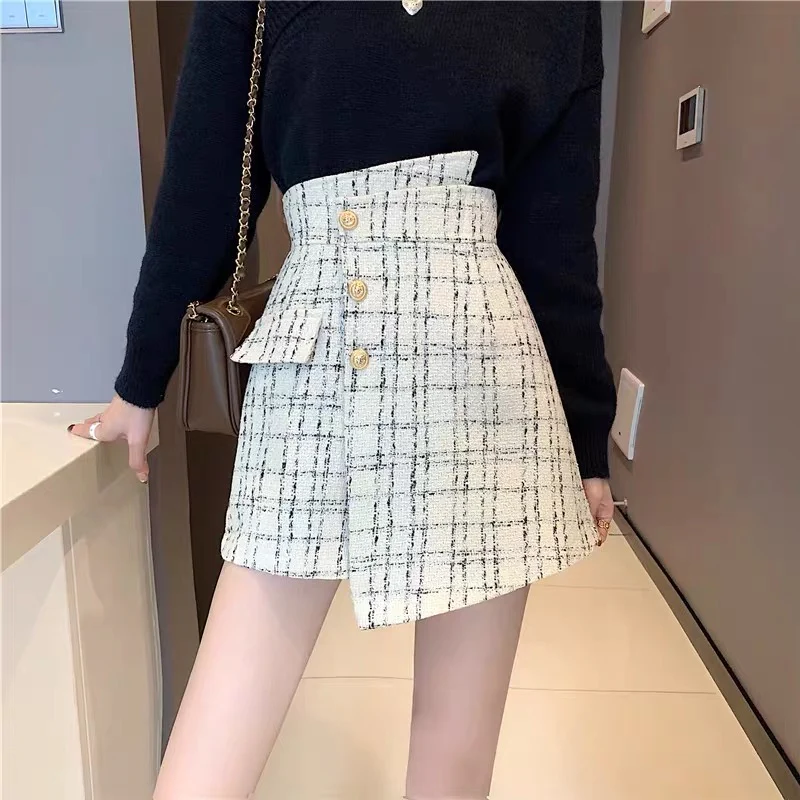 Xiaoxiang style a-line skirt pants women's autumn and winter 2022 new high waist slimming irregular wide-leg pants boots pants - EHAORUI