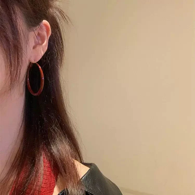 Retro Hong Kong style Anhong oil drop earrings circle plain hoop earrings female high-grade earrings female temperament ear buckle earrings - EHAORUI