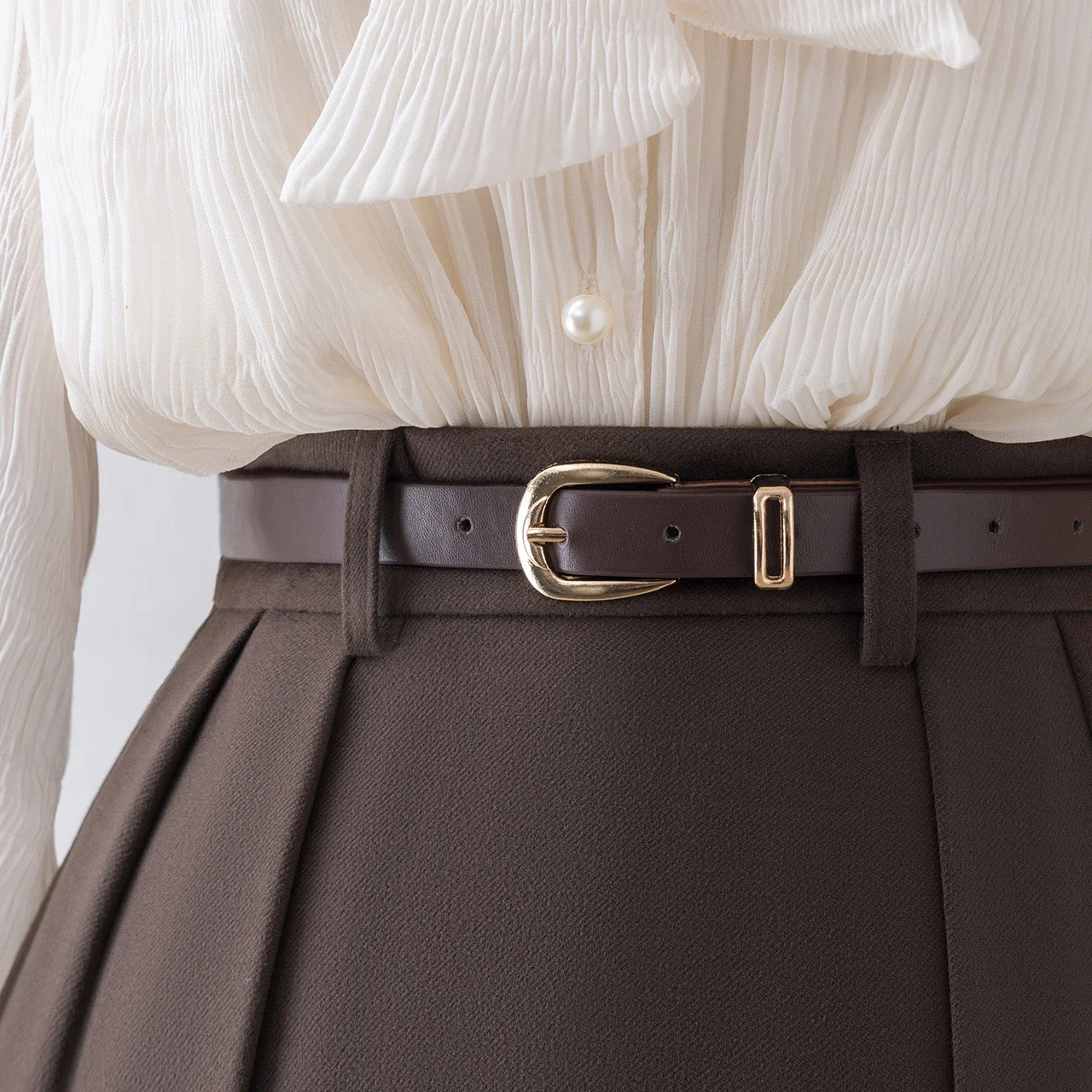 Brown pleated woolen skirt women autumn and winter 2022 new high waist a-line skirt mid-length half skirt umbrella skirt - EHAORUI