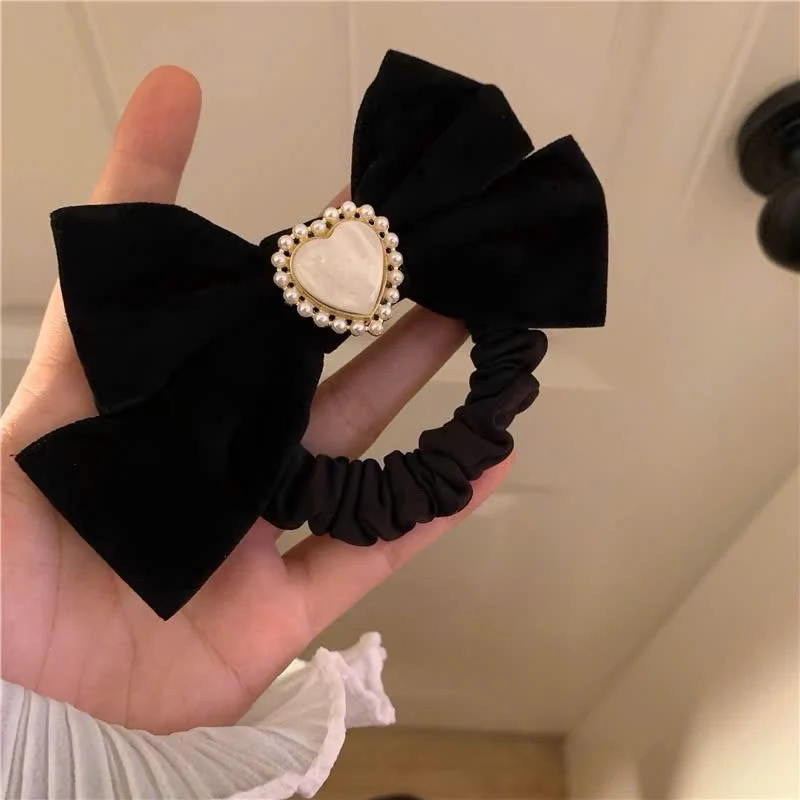 Pearl Love Bow Hair Clip ~ Black Clip High-end Retro French Style Top Clip Hair Accessory - EHAORUI