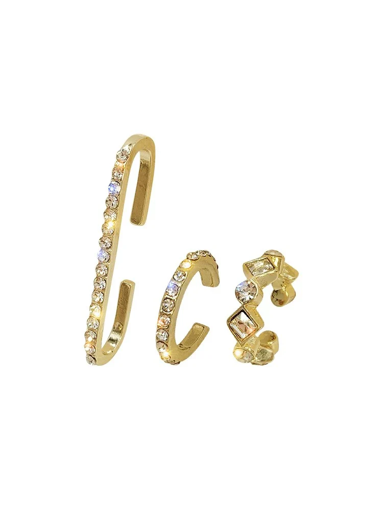 Brilliant three-piece set~Niche high-end stacking combination ear bone clip for women with metal style hot girls fashionable hip-hop ear hooks - EHAORUI