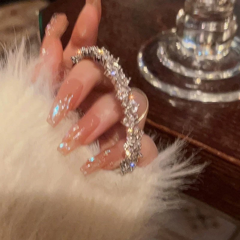 Gypsophila~Light luxury, sparkling and broken, irregular diamond-encrusted zircon high-end exquisite bracelet with open design. - EHAORUI