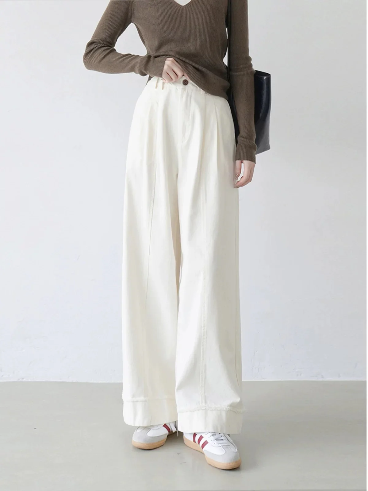 High waist casual pants wide leg pants women 25 autumn new fashion Japanese trousers Korean version simple straight wide leg pants - EHAORUI