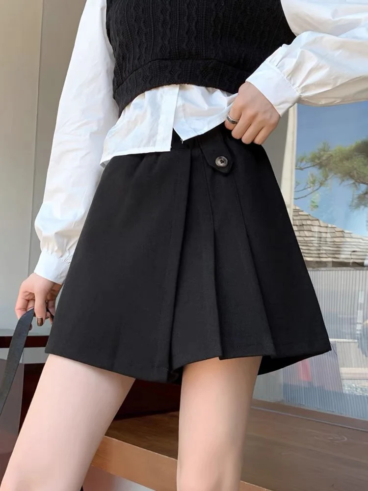Irregular woolen pleated skirt women's autumn and winter 2022 new elastic high waist slim large size a-line skirt pants - EHAORUI
