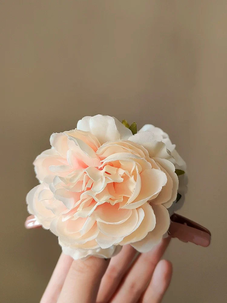 Pink cherry blossoms! Pink peony flower clips! Temperament sweet flower shark clips back of the head hairpins for women - EHAORUI