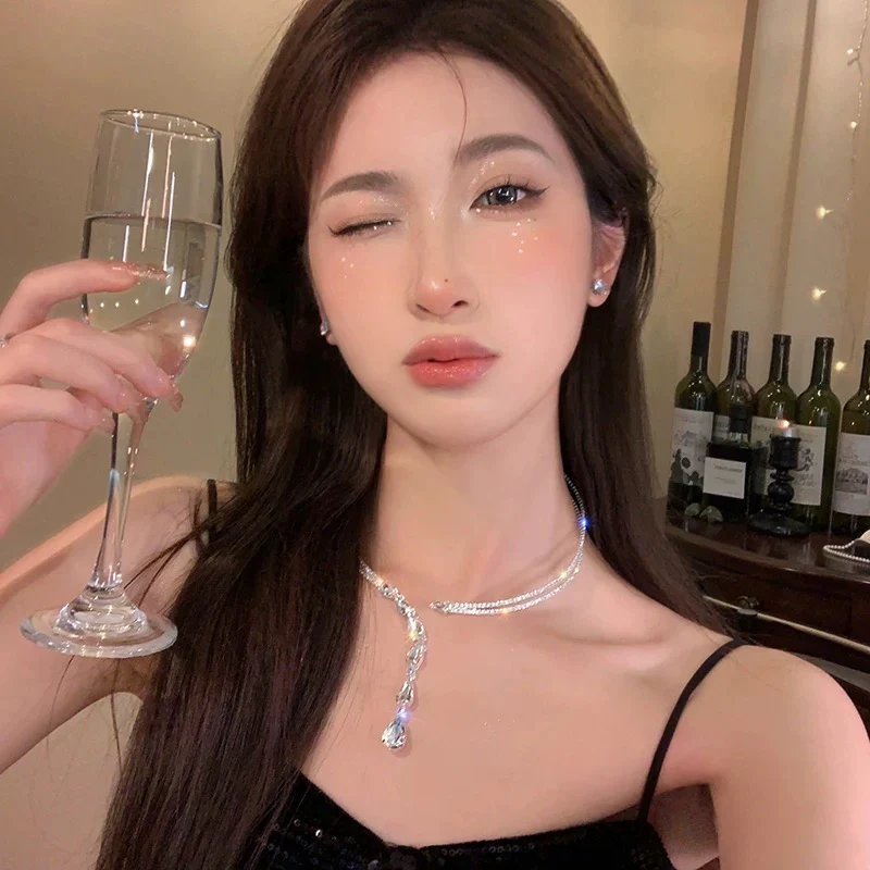 Precious daughter~Flash diamond tassel choker headband necklace for women, two-wear light luxury niche high-end choker necklace - EHAORUI