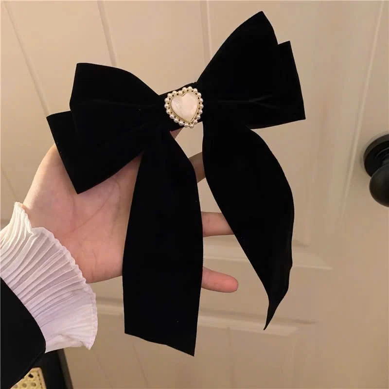 Pearl Love Bow Hair Clip ~ Black Clip High-end Retro French Style Top Clip Hair Accessory - EHAORUI