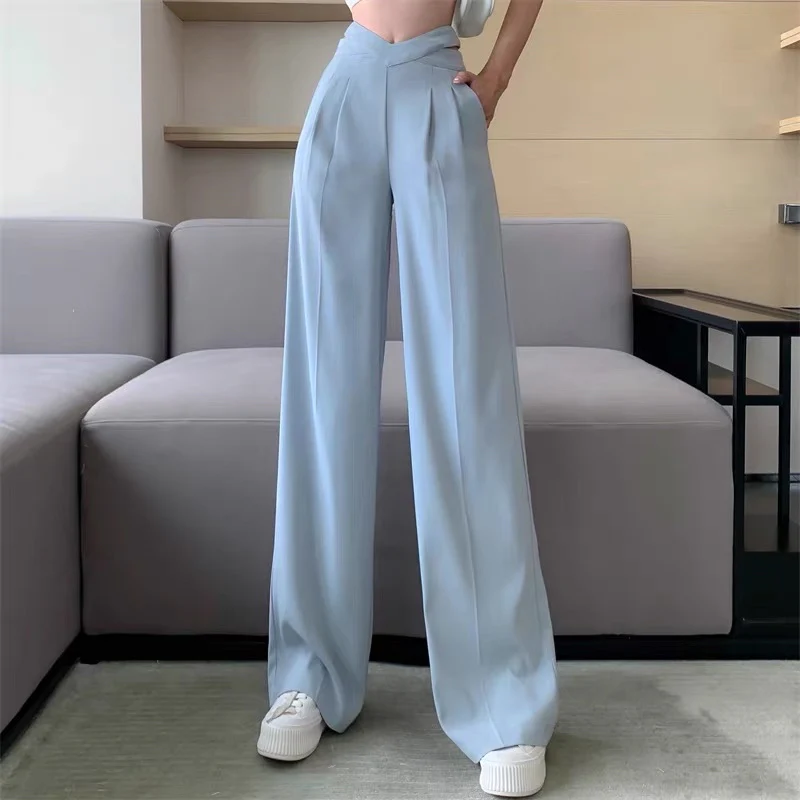 Design sense niche wide-leg suit casual pants women's clothing early autumn mopping trousers black high waist loose drape pants - EHAORUI