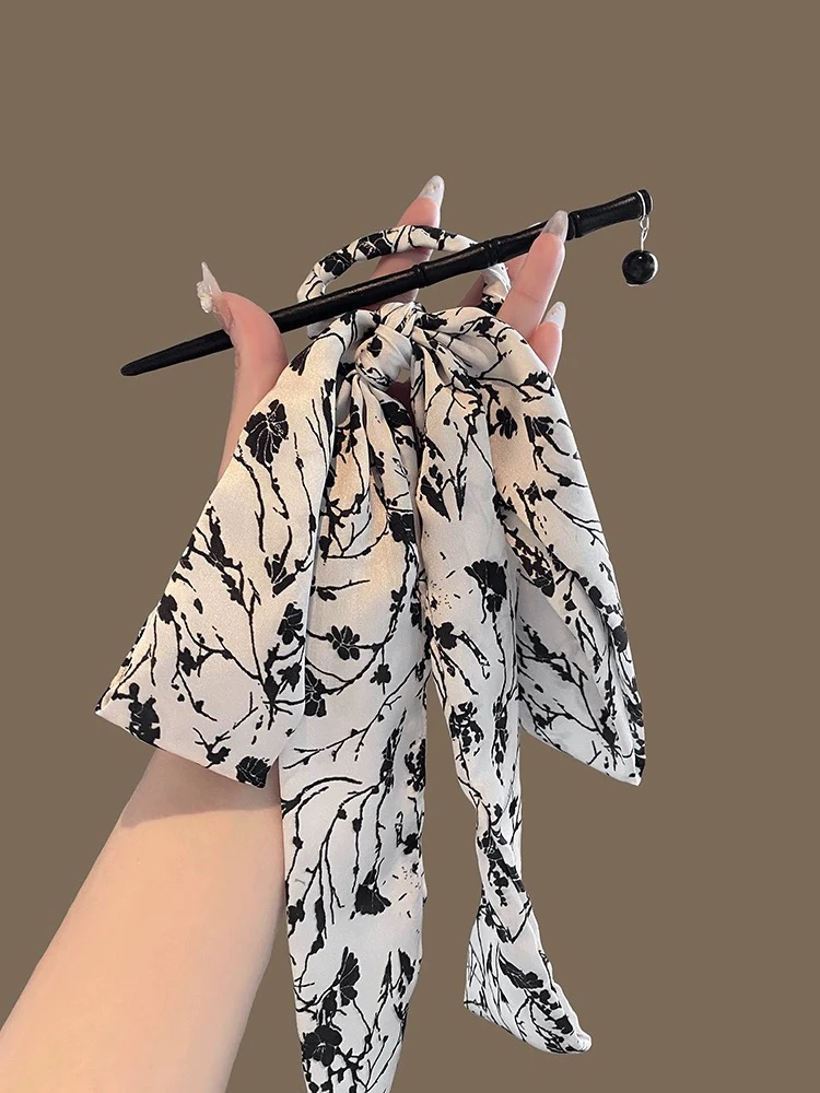 New Chinese style ink painting streamer hairpin for women, high-end antique style Hanfu hairpin, super fairy hairpin for the back of the head - EHAORUI