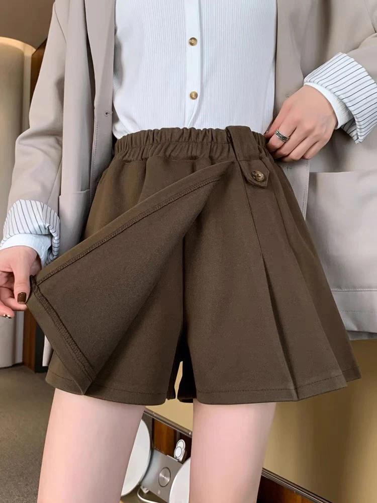 Irregular woolen pleated skirt women's autumn and winter 2022 new elastic high waist slim large size a-line skirt pants - EHAORUI