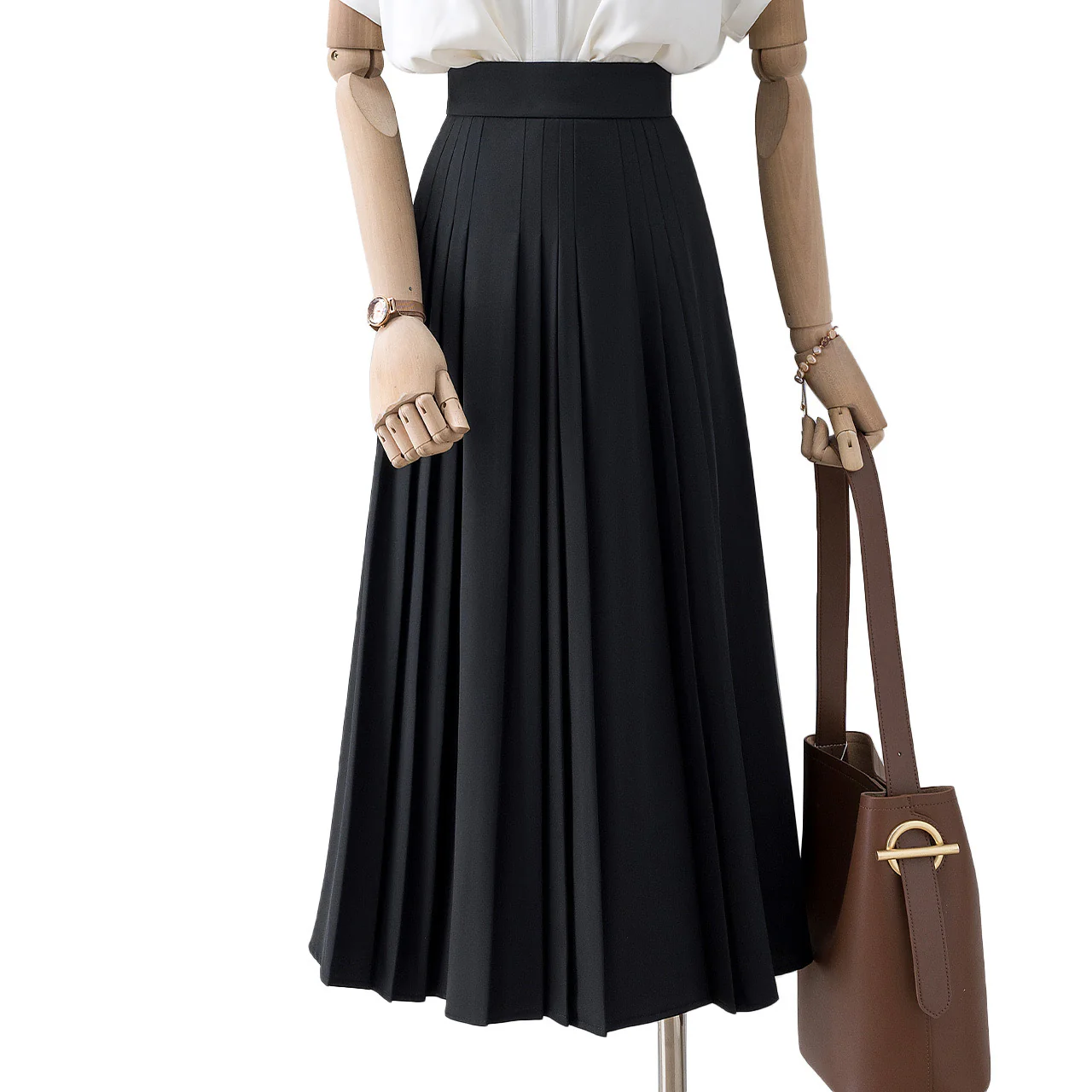 Black pleated skirt 2022 new high waist mid-length skirt women's summer design sense niche a-line skirt covering hips - EHAORUI