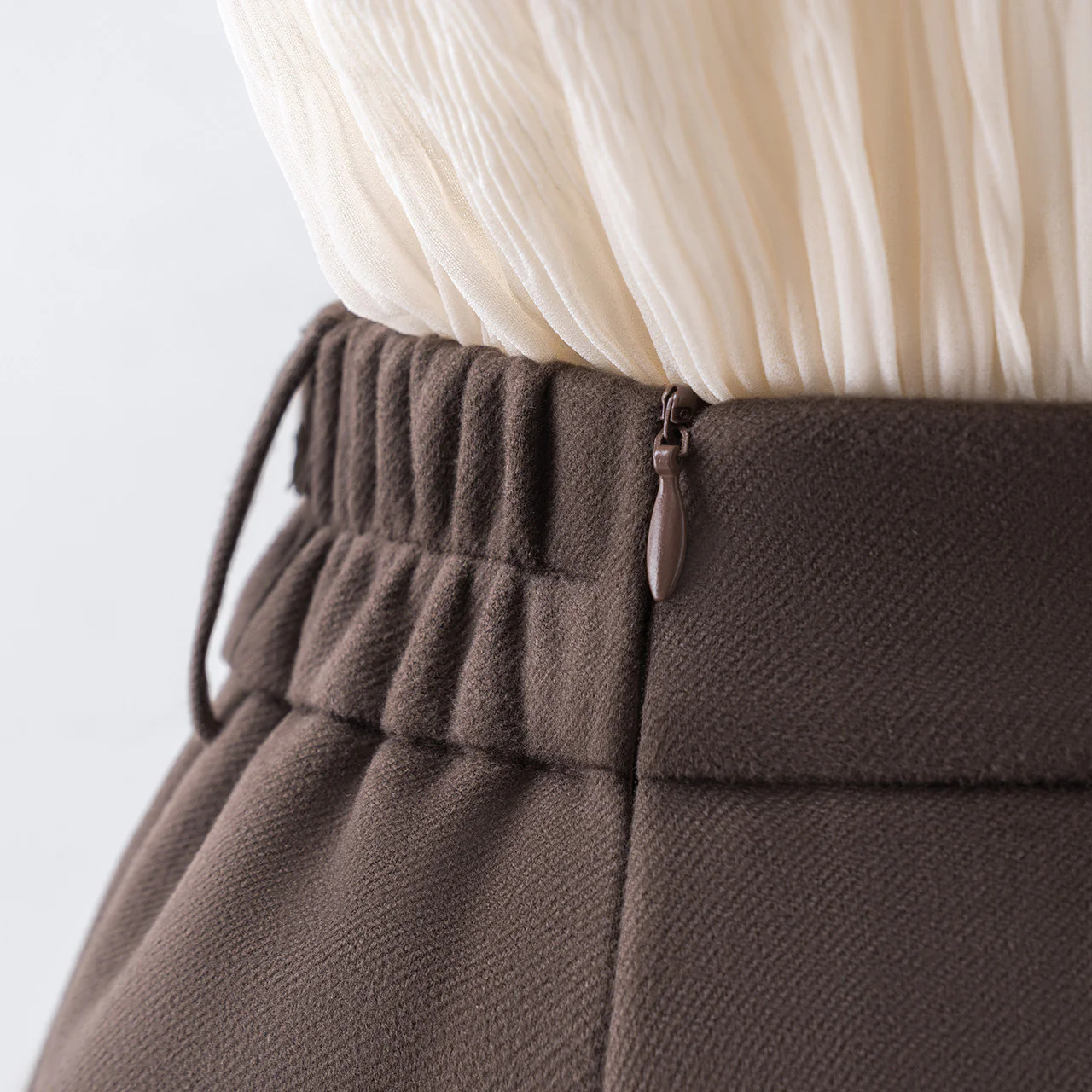 Brown pleated woolen skirt women autumn and winter 2022 new high waist a-line skirt mid-length half skirt umbrella skirt - EHAORUI