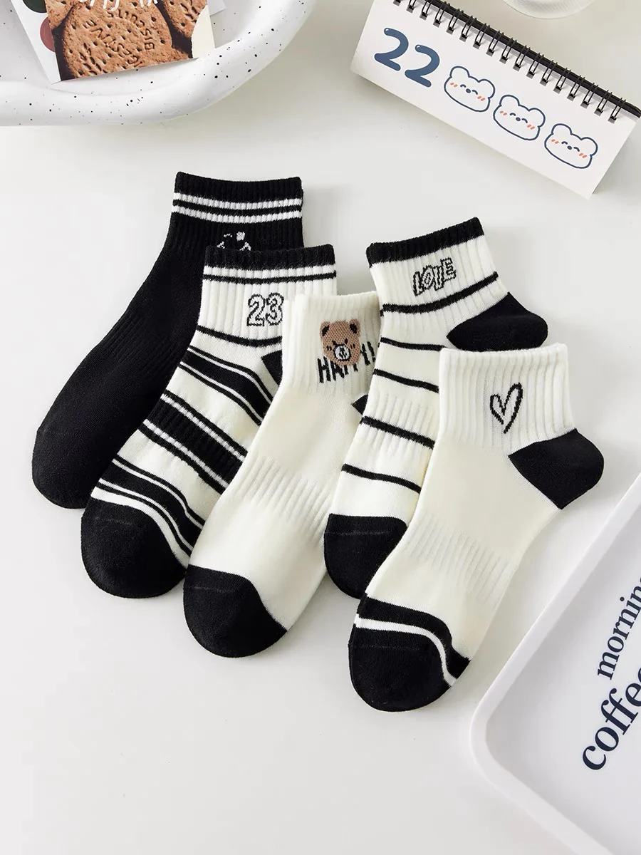 Spring and summer thin ins trendy all-match cute cartoon sports sweat-absorbent boat socks college ladies student short socks female - EHAORUI