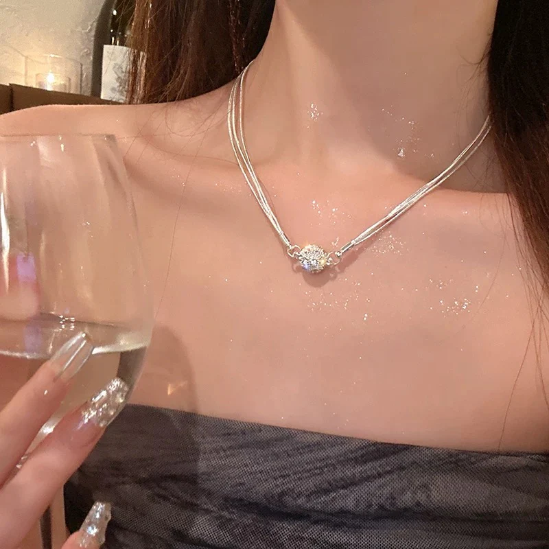 Attraction ~ Magnetic flash diamond multi-layer stacked necklace light luxury niche design 2023 clavicle chain women's necklace trend - EHAORUI