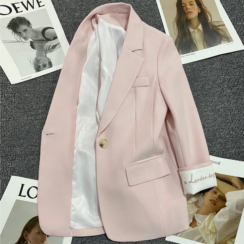 Pale pink embroidered suit jacket women's 2023 spring and autumn new Korean style fashion one button small man trend suit - EHAORUI