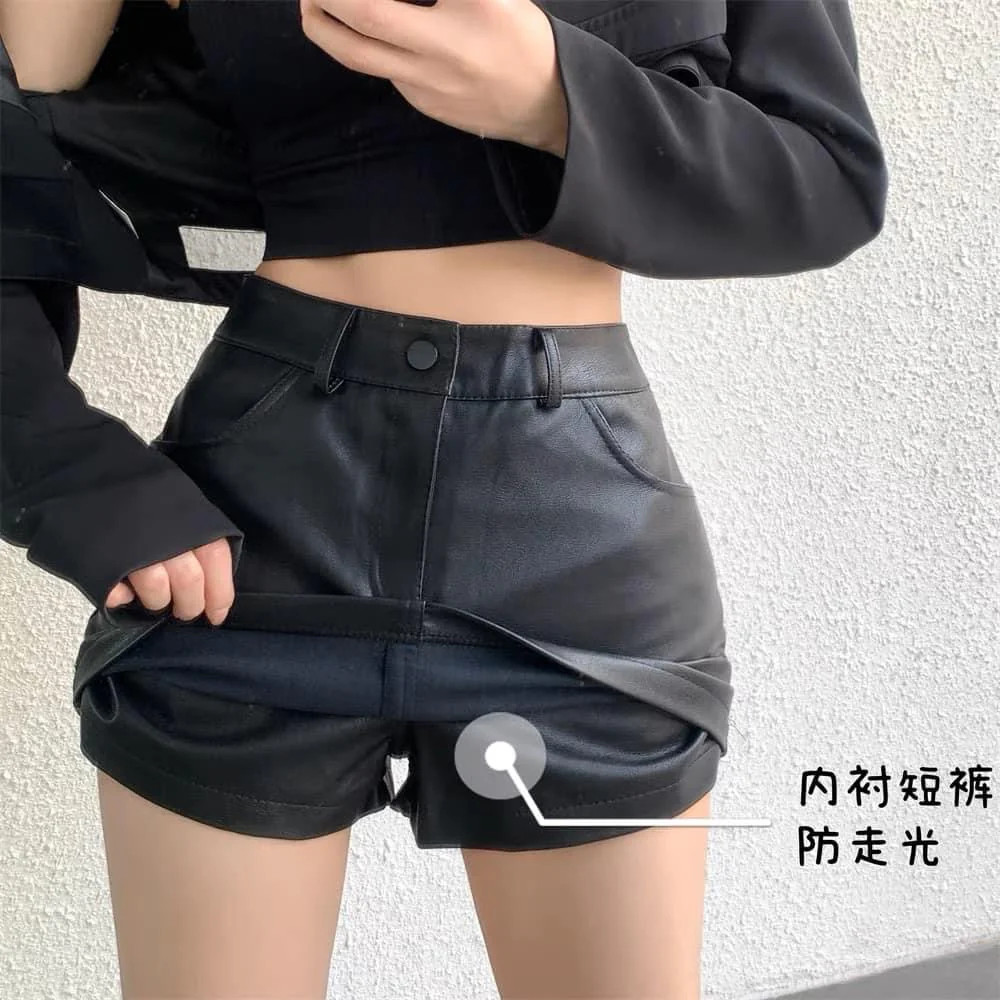 Black bag hip small leather skirt skirt women autumn and winter 2022 new hakama sexy little black skirt high waist a-line skirt - EHAORUI