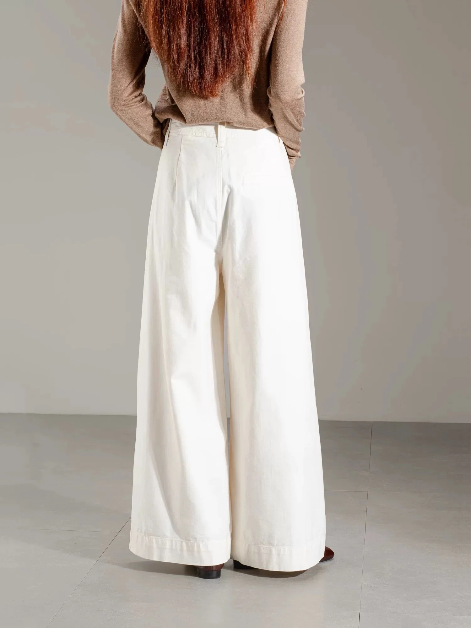 Korean retro simple apricot wide-leg pants casual pants women's spring and autumn high waist loose straight pants petite trousers - EHAORUI