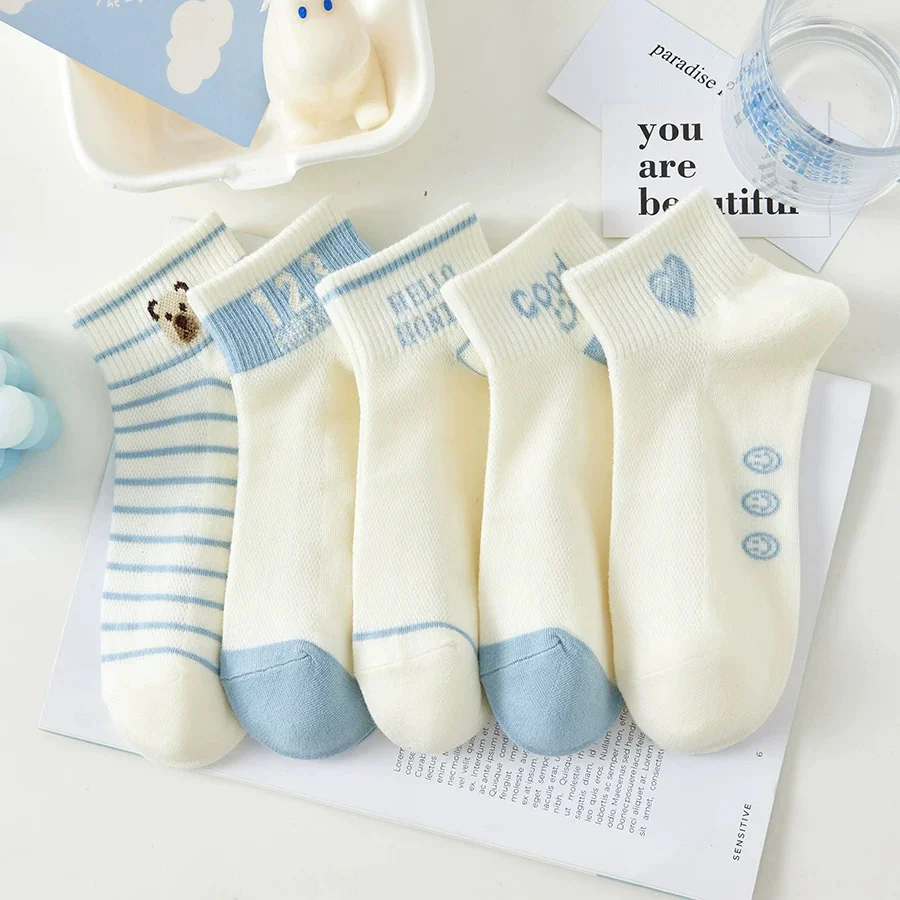 Spring and summer thin ins trendy all-match cute cartoon sports sweat-absorbent boat socks college ladies student short socks female - EHAORUI