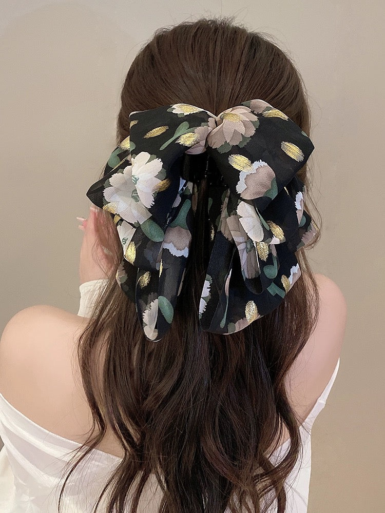 French retro floral bow ponytail clip 2023 new temperament and high-end sense back of the head hair clip women's hair accessories - EHAORUI