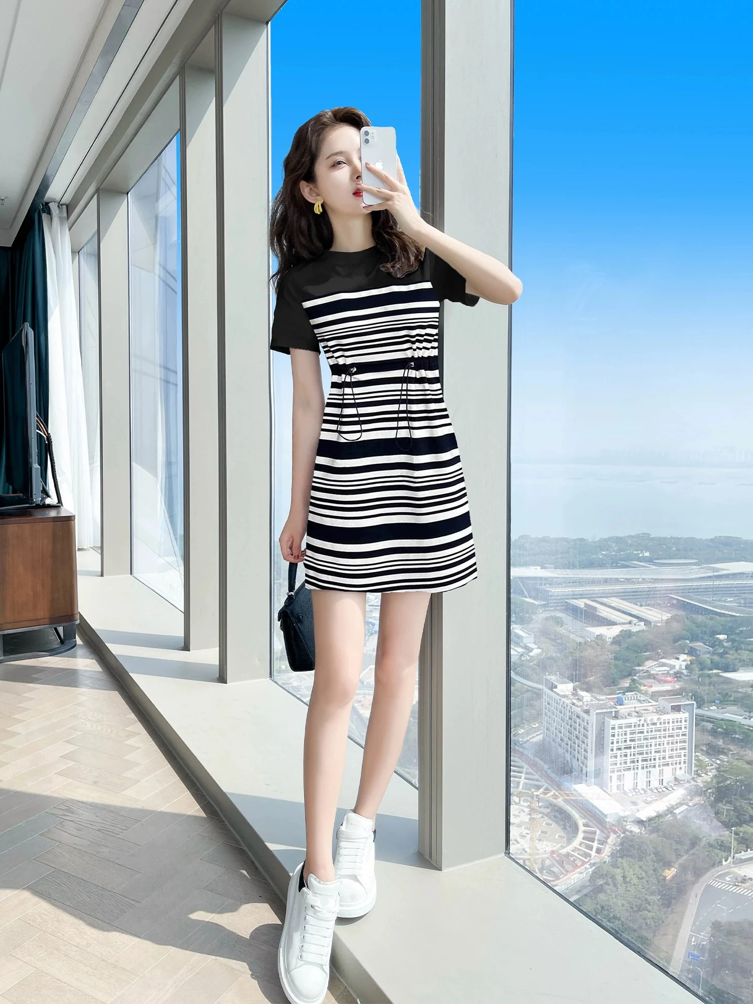 Small tall dress summer women's clothing 2024 new summer casual niche slim striped skirt women's summer - EHAORUI
