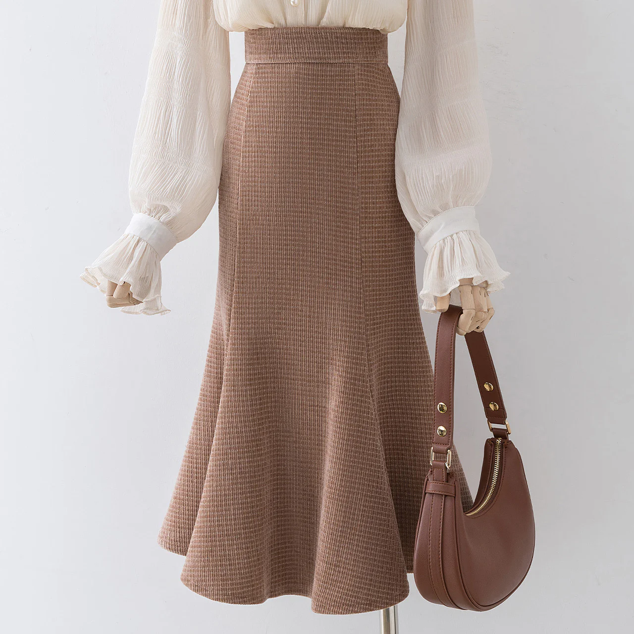 Khaki mermaid skirt female autumn and winter 2022 new high waist bag hip skirt mid-length corduroy skirt professional - EHAORUI