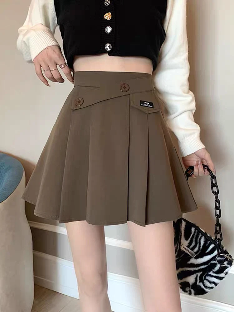Irregular a-line skirt women's autumn and winter new black small suit skirt high waist slim pleated short skirt - EHAORUI