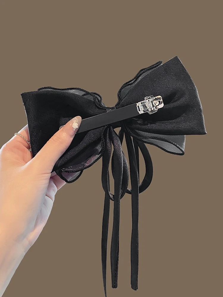 Super fairy ribbon big bow hairpin female back head spring clip temperament shark clip top clip hair accessories clip headdress - EHAORUI