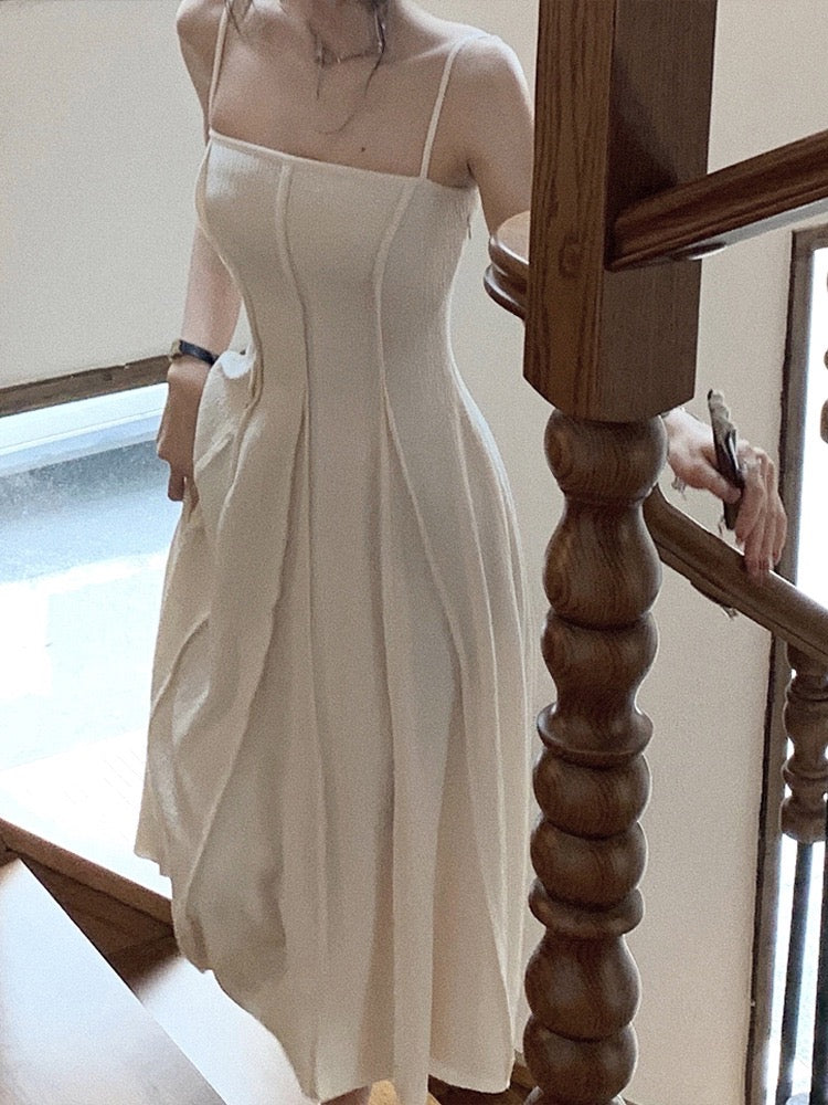 White sling dress women's summer 2023 new tea break French temperament waist slimming long skirt - EHAORUI