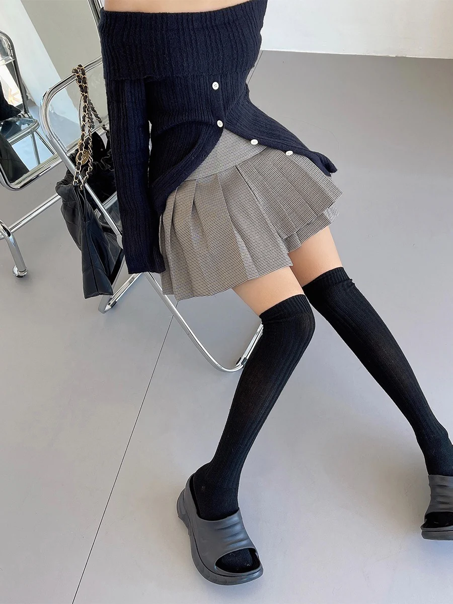 liviahome retro campus style pattern pleated skirt skirt women's autumn and winter high waist anti-light hakama JK - EHAORUI