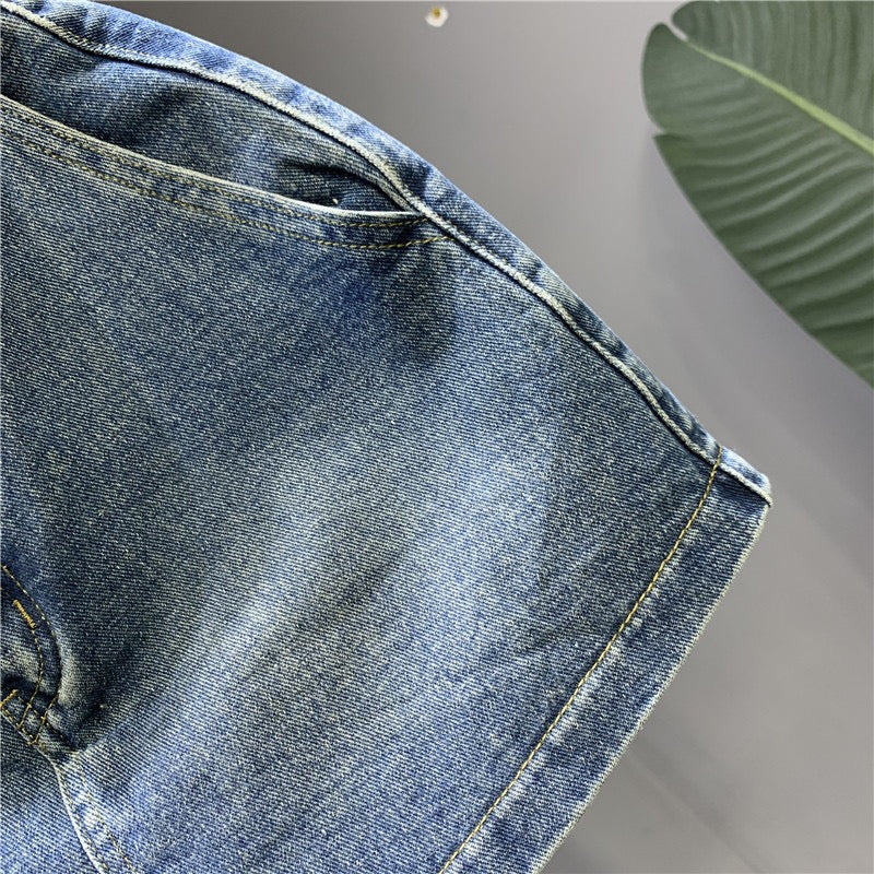 European goods 2023 spring new retro blue denim short skirt double button buckle non-bullet anti-light a-line sexy skirt - EHAORUI