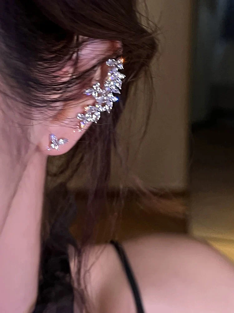 High-end zircon pearl butterfly ear bone clip niche design cool style ear clip no pierced elf earrings new style - EHAORUI