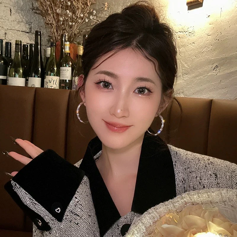 Sweet cool girl~Light luxury zircon hoop earrings 2023 new trendy cool style earrings exaggerated large earrings for women - EHAORUI