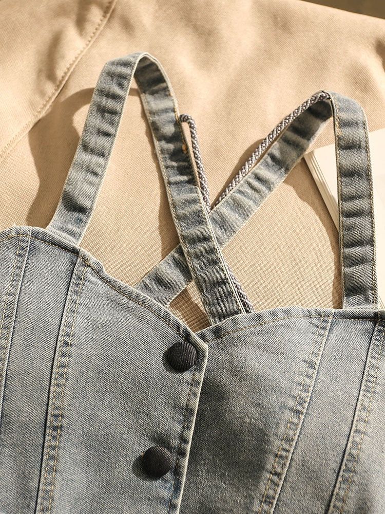 Spice Girls Cross Strap Denim Camisole Women's Inner Wear Sexy Summer Outerwear Design Short Tops - EHAORUI