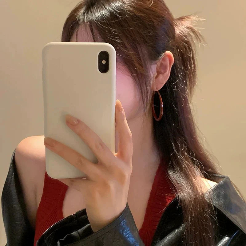Retro Hong Kong style Anhong oil drop earrings circle plain hoop earrings female high-grade earrings female temperament ear buckle earrings - EHAORUI