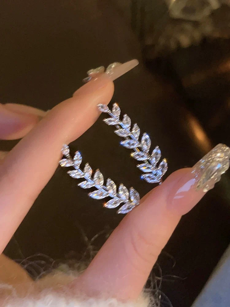 Light luxury wheat ears full of diamonds one-piece ear row exquisite earrings niche design high-end earrings women's unique earrings - EHAORUI