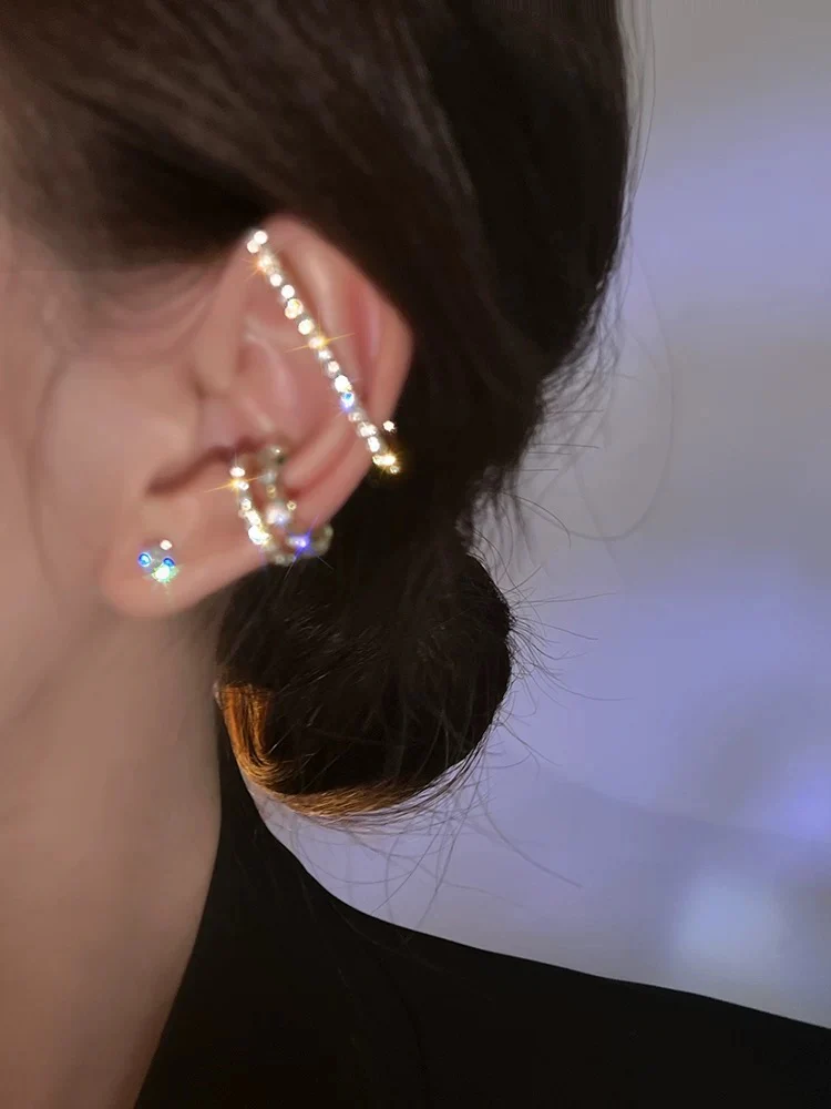 Brilliant three-piece set~Niche high-end stacking combination ear bone clip for women with metal style hot girls fashionable hip-hop ear hooks - EHAORUI