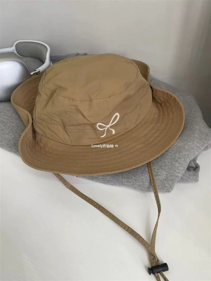 lovely breathable fisherman hat student mesh cute girl hiking hat bow candy color thin quick-drying hat - EHAORUI