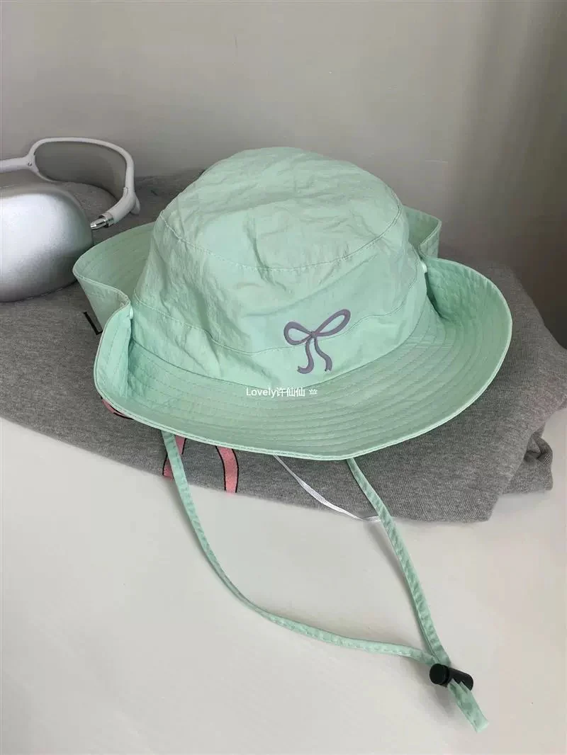 lovely breathable fisherman hat student mesh cute girl hiking hat bow candy color thin quick-drying hat - EHAORUI