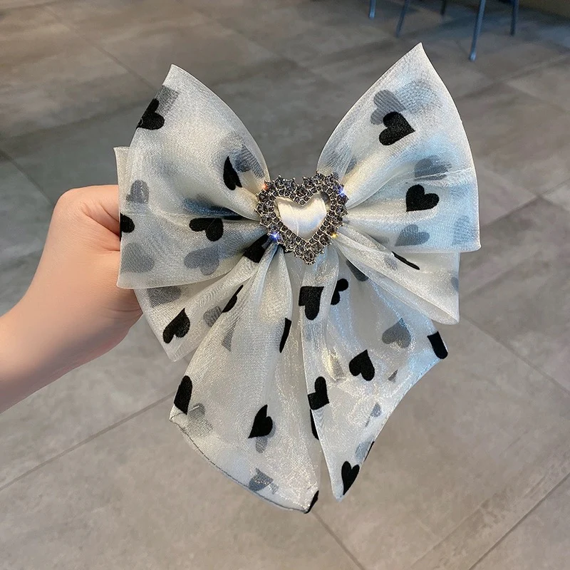 Mesh bow hairpin for women's back of head summer rhinestone headdress 2023 internet celebrity new ponytail hairpin hair accessory - EHAORUI