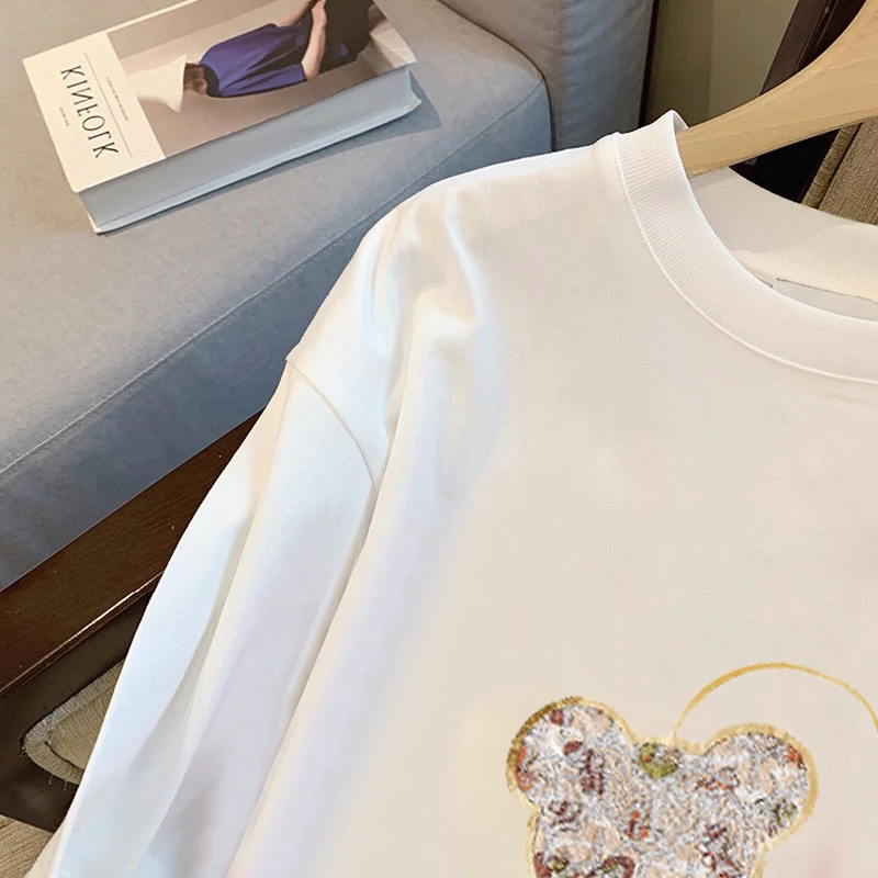 White t-shirt women's short-sleeved summer design feeling niche loose cotton bear love foreign style age-reducing top ins tide - EHAORUI
