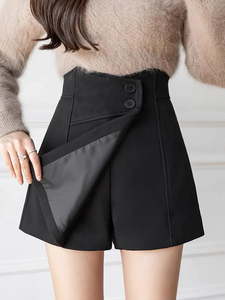 High waist casual irregular woolen skirt pants women 2022 spring and autumn coffee color wide-leg pants wear a-line short skirts - EHAORUI