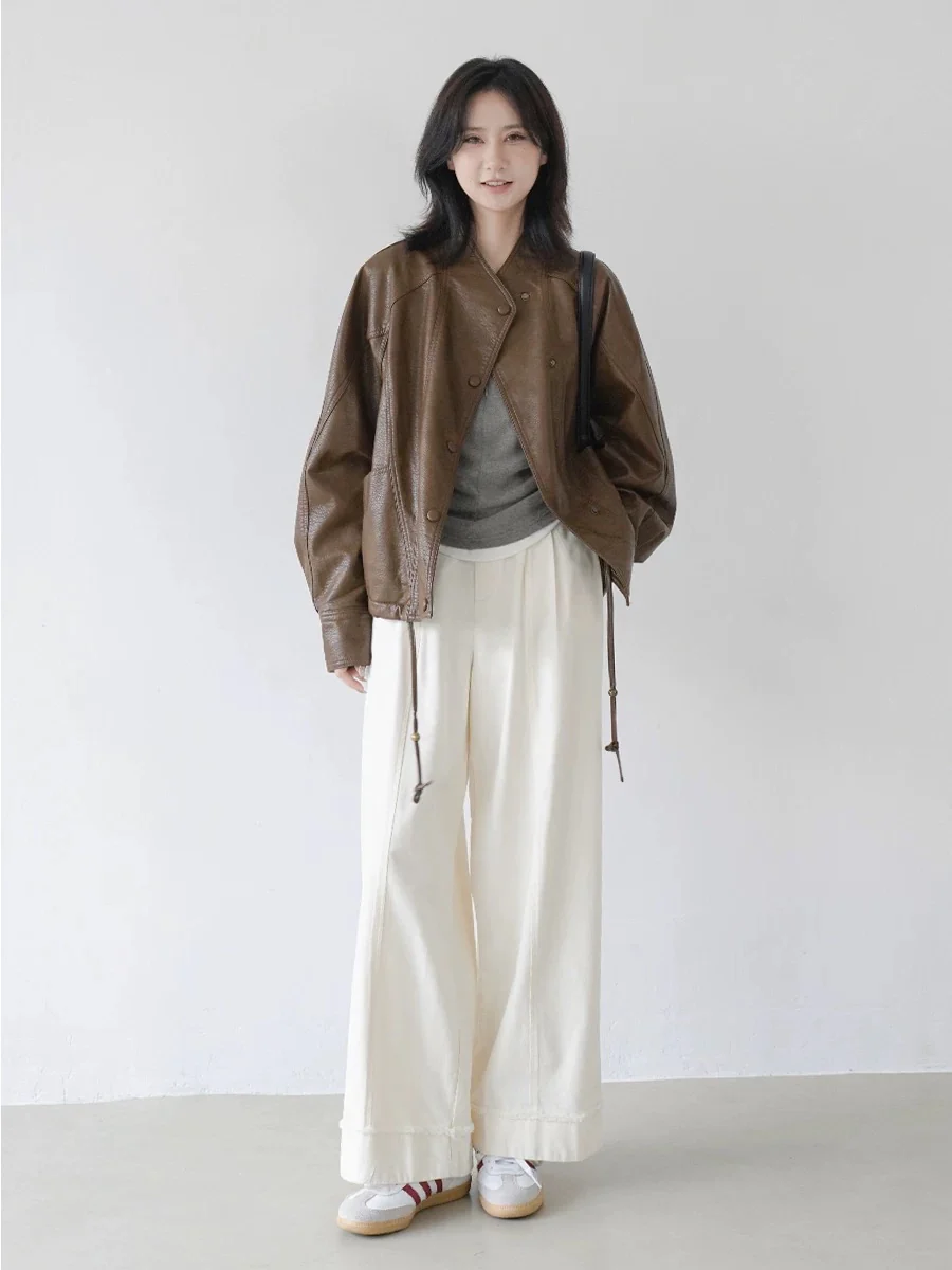 High waist casual pants wide leg pants women 25 autumn new fashion Japanese trousers Korean version simple straight wide leg pants - EHAORUI